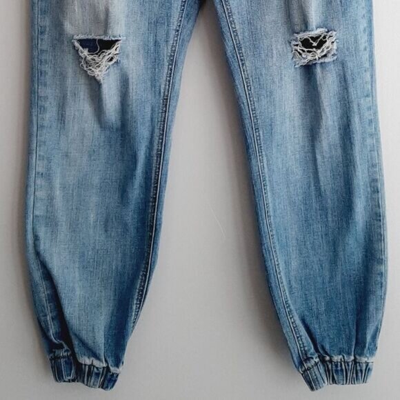 ZOO YORK / Jogger Hi-Rise Broken-In Jean Faded Distressed Blue Sz M Flawed - Picture 5 of 15